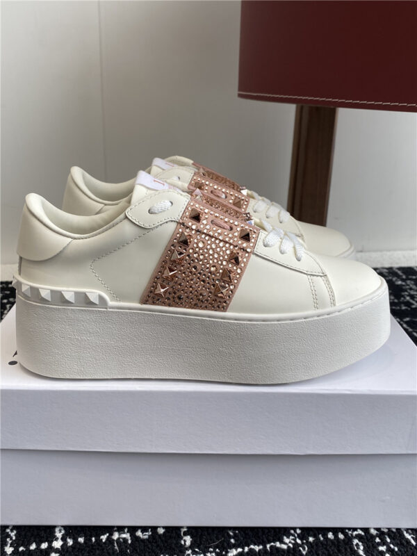 Valentino Garavani Rockstud Pink Leather Flatform Sneakers - Image 8