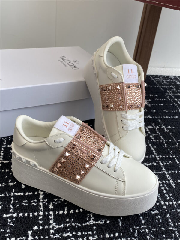 Valentino Garavani Rockstud Pink Leather Flatform Sneakers - Image 9