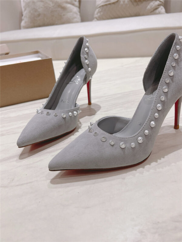 Christian Louboutin Anjalina Studded Heels Gray - Image 6