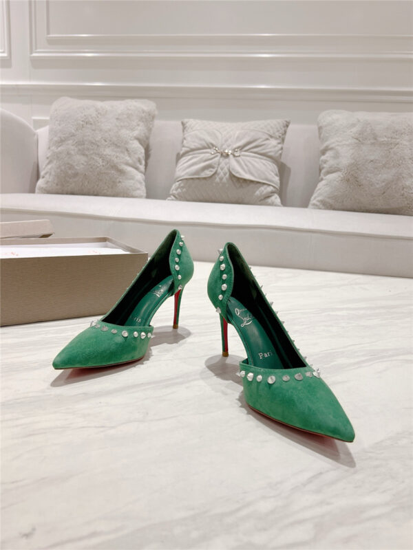 Christian Louboutin Anjalina Studded Heels Green - Image 8