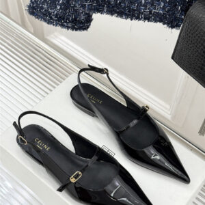 Celine Black Flat Pointed Toe Slingback Sandals