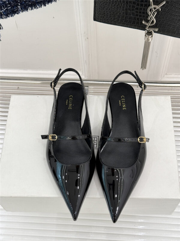 Celine Black Flat Pointed Toe Slingback Sandals - Image 3