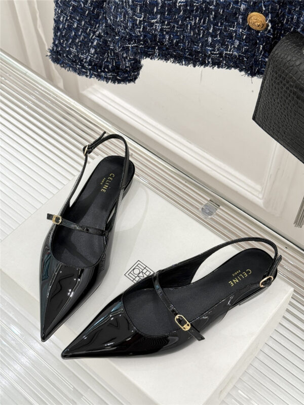 Celine Black Flat Pointed Toe Slingback Sandals - Image 4