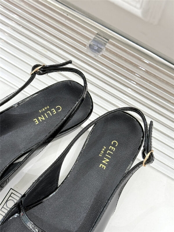 Celine Black Flat Pointed Toe Slingback Sandals - Image 5