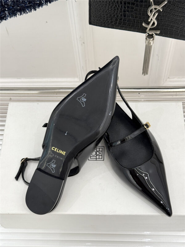 Celine Black Flat Pointed Toe Slingback Sandals - Image 6