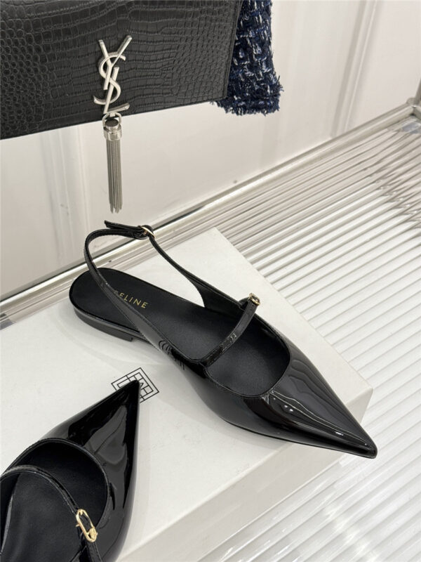 Celine Black Flat Pointed Toe Slingback Sandals - Image 8