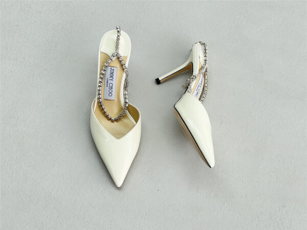 Jimmy Choo Saeda 85mm White Patent Pumps - Image 7