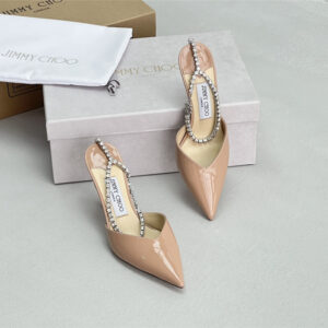 Jimmy Choo Saeda 85mm Crystal Pumps Beige