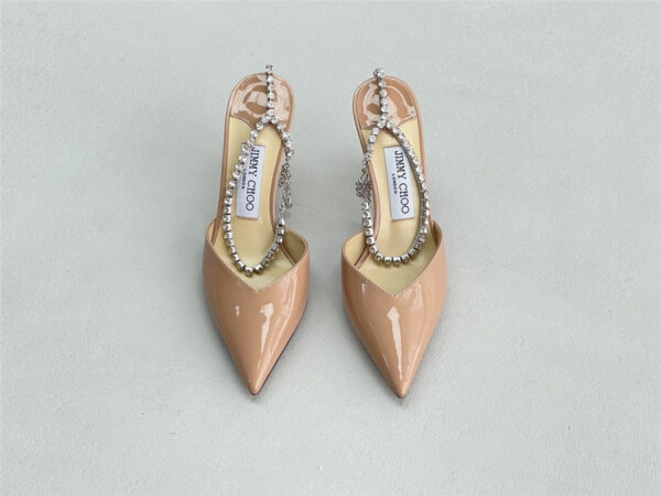Jimmy Choo Saeda 85mm Crystal Pumps Beige - Image 3