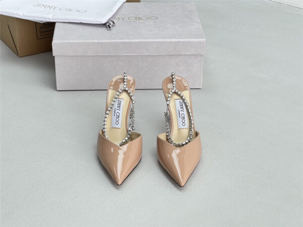 Jimmy Choo Saeda 85mm Crystal Pumps Beige - Image 4
