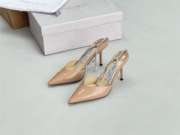 Jimmy Choo Saeda 85mm Crystal Pumps Beige - Image 8