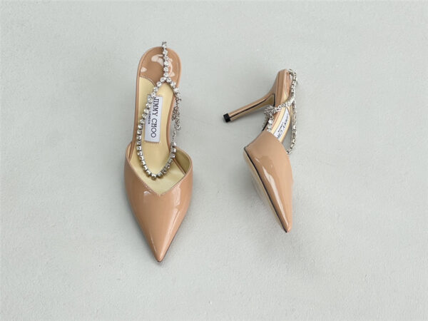 Jimmy Choo Saeda 85mm Crystal Pumps Beige - Image 9