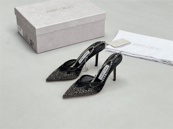 Jimmy Choo Saeda 100mm Crystal Pumps Black - Image 4