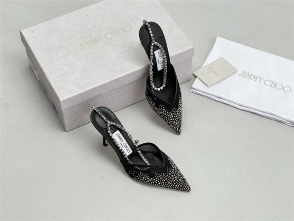 Jimmy Choo Saeda 100mm Crystal Pumps Black - Image 5