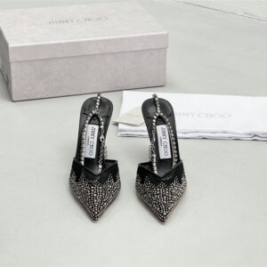 Jimmy Choo Saeda 100mm Crystal Pumps Black