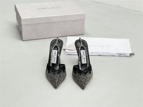 Jimmy Choo Saeda 100mm Crystal Pumps Black