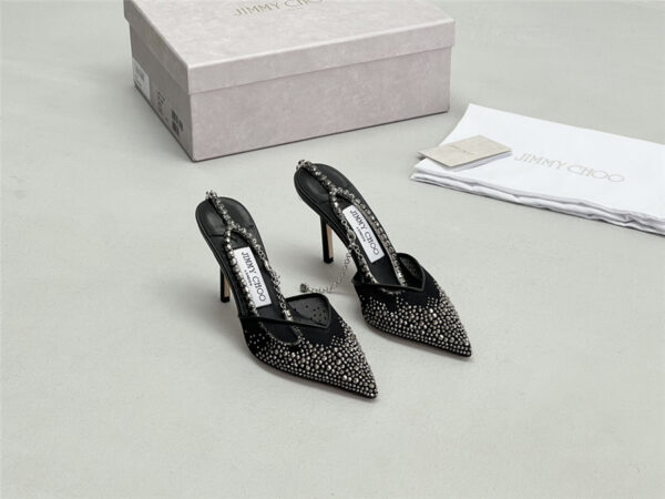 Jimmy Choo Saeda 100mm Crystal Pumps Black - Image 3