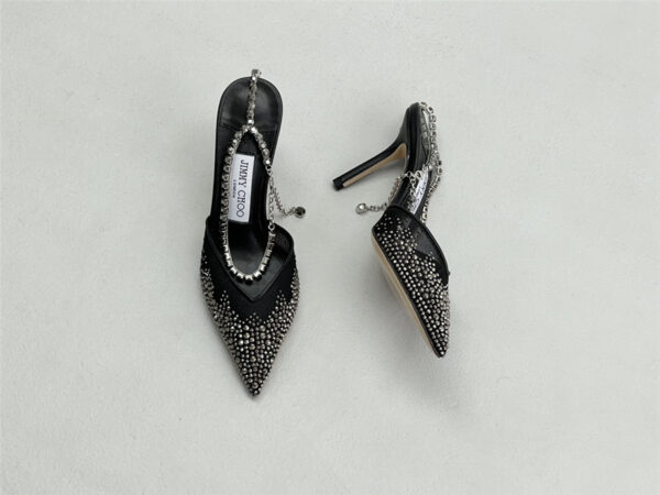 Jimmy Choo Saeda 100mm Crystal Pumps Black - Image 9