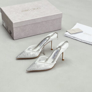 Jimmy Choo Saeda 100mm Crystal Pumps Silver