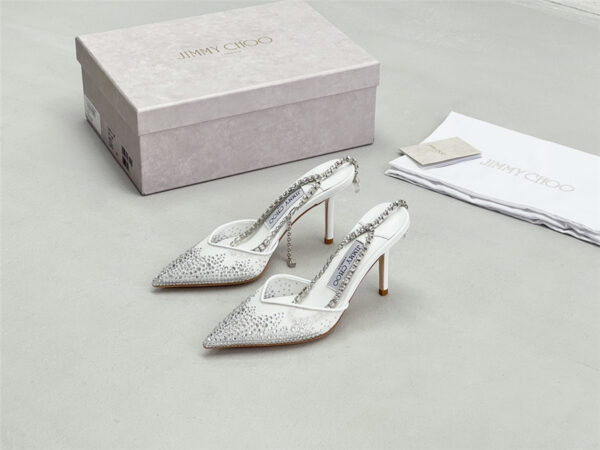 Jimmy Choo Saeda 100mm Crystal Pumps Silver