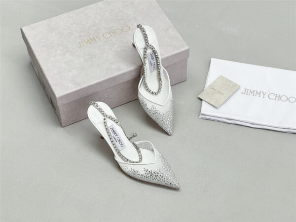 Jimmy Choo Saeda 100mm Crystal Pumps Silver - Image 6