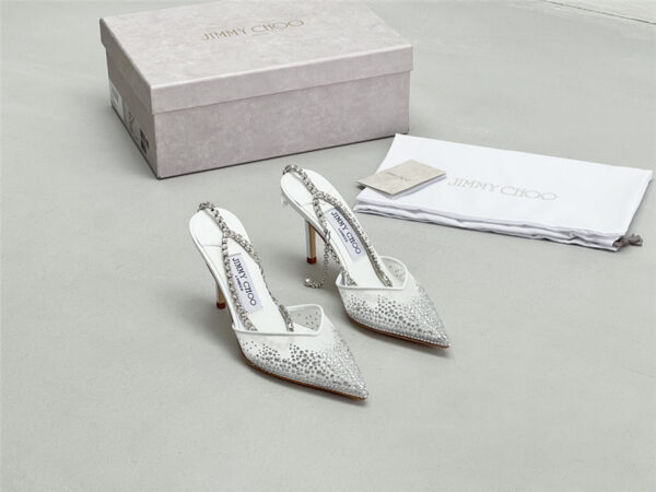 Jimmy Choo Saeda 100mm Crystal Pumps Silver - Image 7