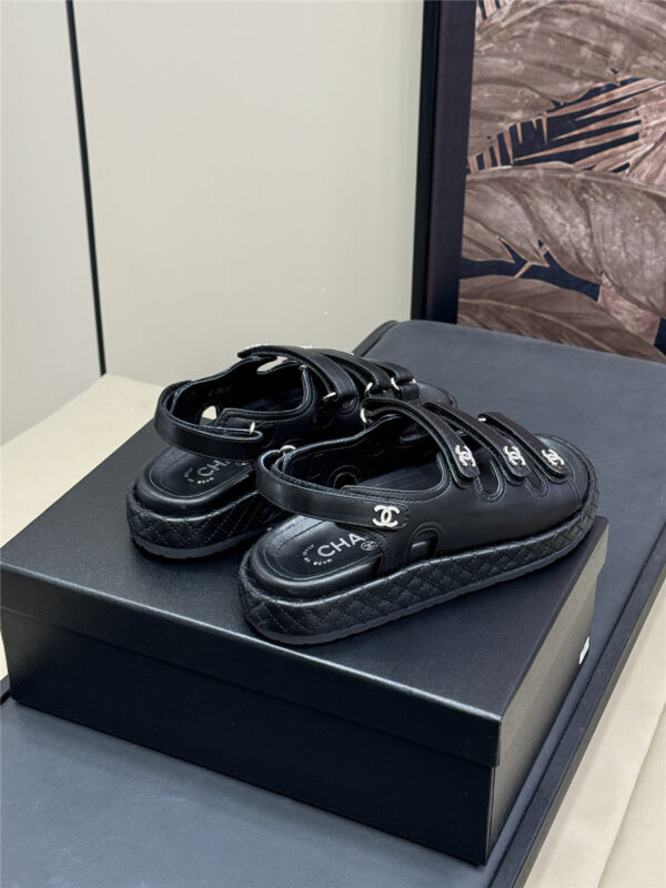 Chanel Black Waxed Leather Sandals - Image 2