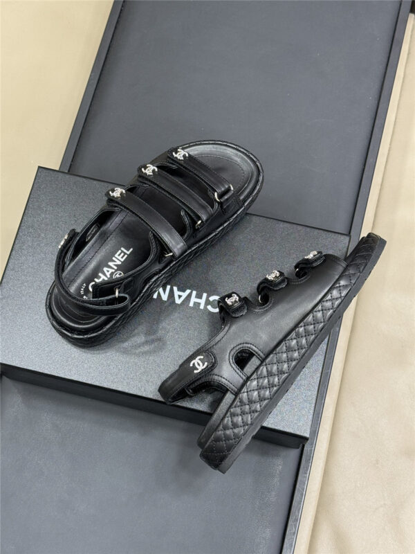 Chanel Black Waxed Leather Sandals - Image 3