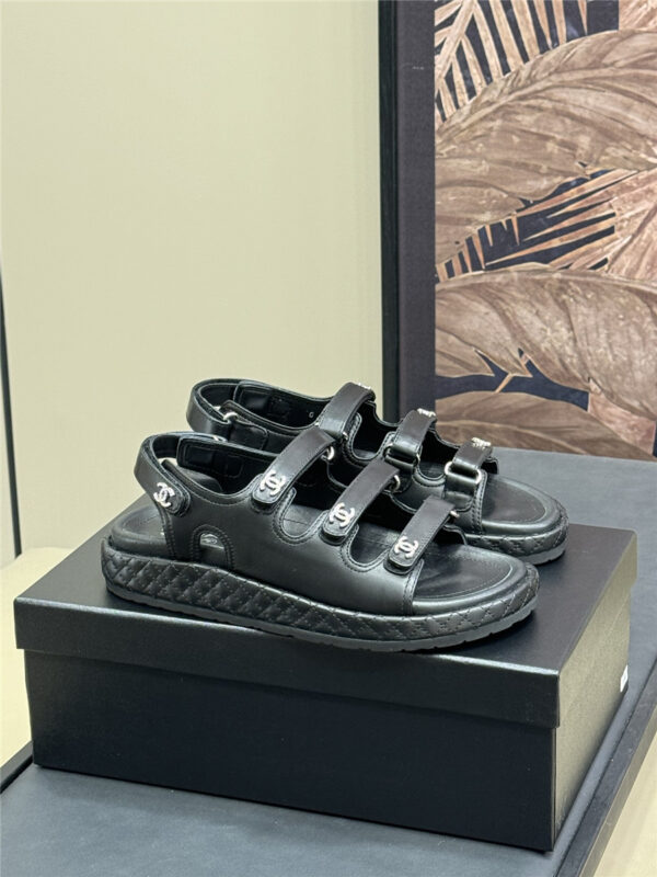 Chanel Black Waxed Leather Sandals - Image 4