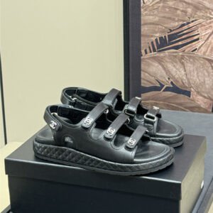 Chanel Black Waxed Leather Sandals