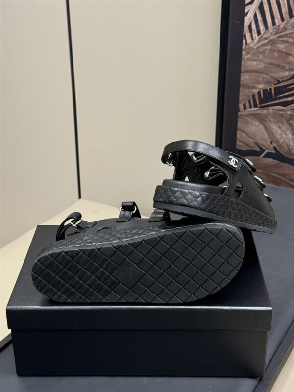 Chanel Black Waxed Leather Sandals - Image 5