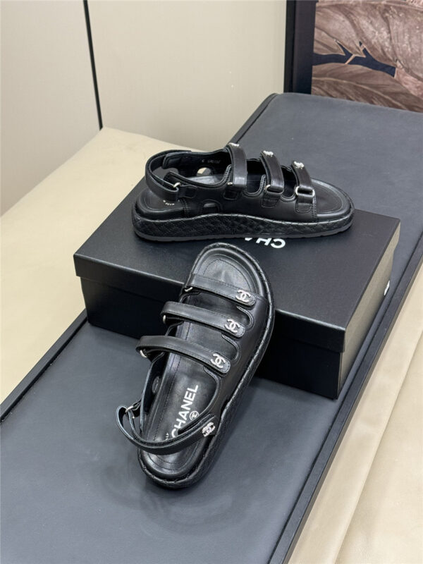 Chanel Black Waxed Leather Sandals - Image 6