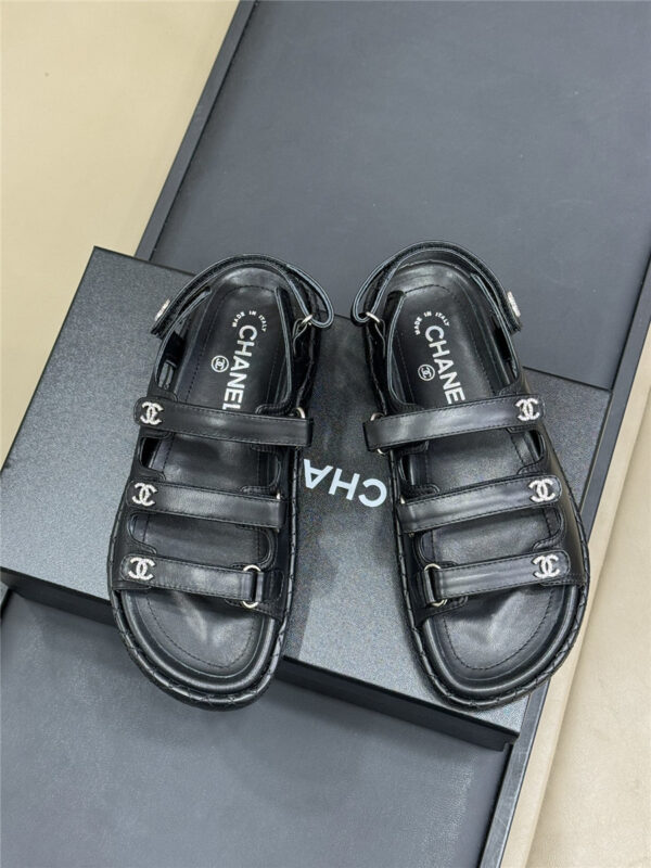 Chanel Black Waxed Leather Sandals - Image 7