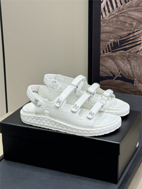Chanel White Waxed Leather Sandals