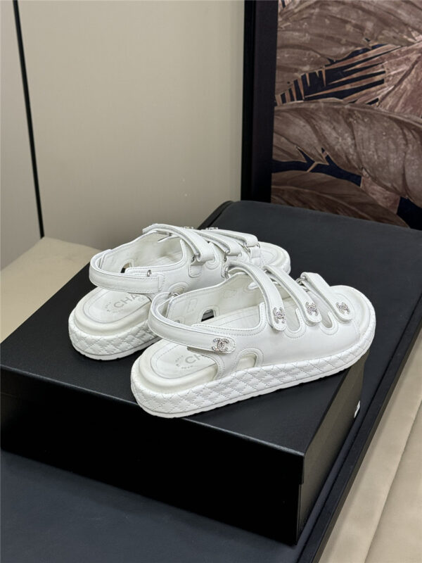 Chanel White Waxed Leather Sandals - Image 6
