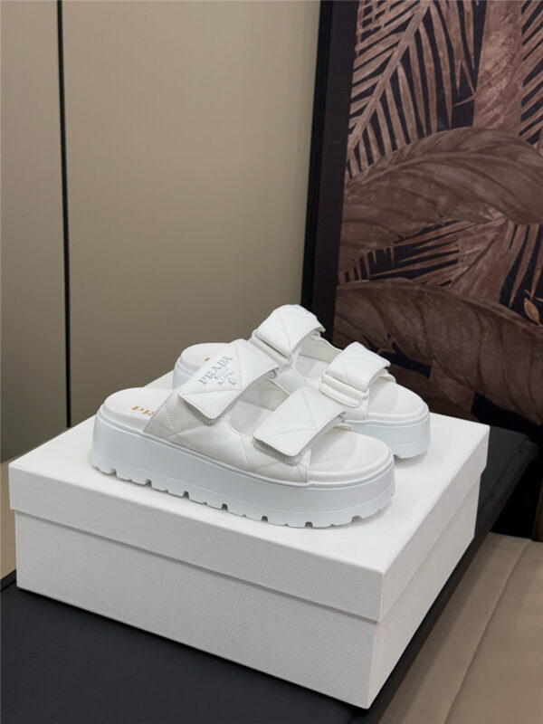 Prada White Padded Nappa Leather Sandals - Image 5