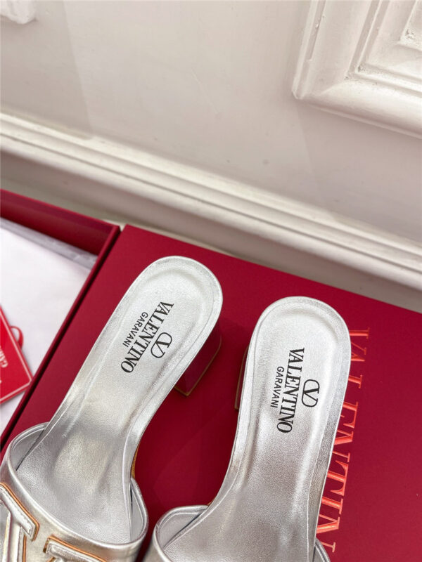 Valentino Garavani VLogo Slide Sandals Silver - Image 2