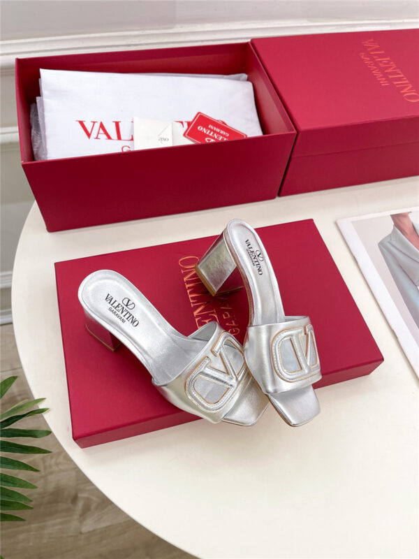 Valentino Garavani VLogo Slide Sandals Silver - Image 3