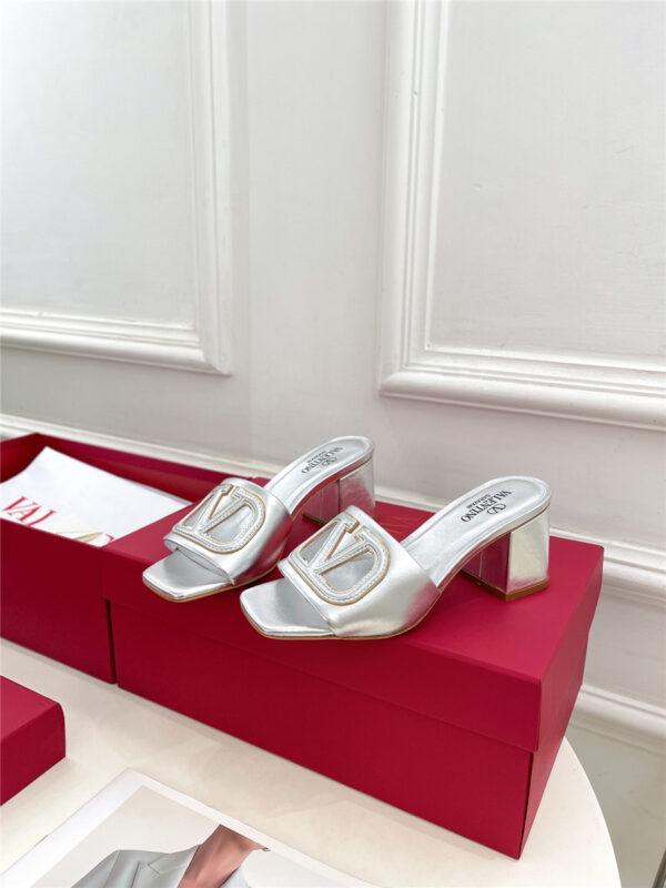 Valentino Garavani VLogo Slide Sandals Silver - Image 4