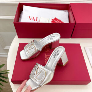 Valentino Garavani VLogo Slide Sandals Silver