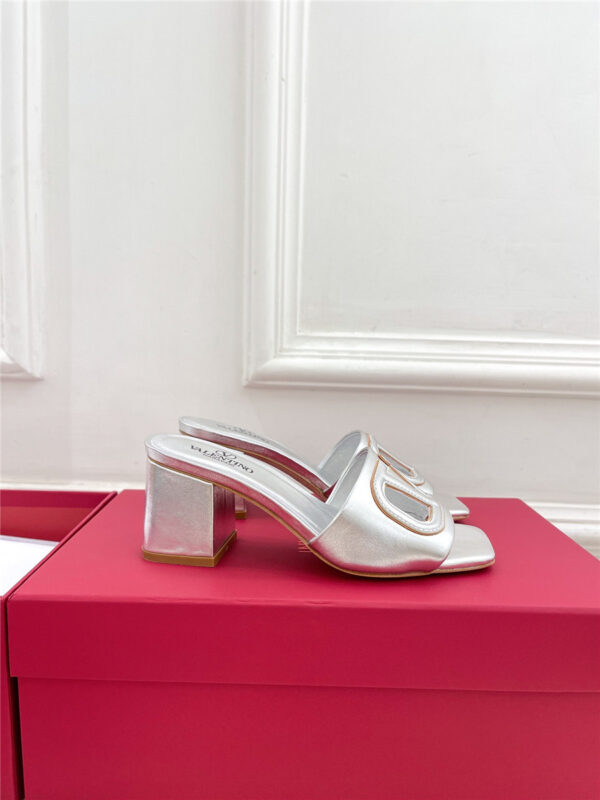 Valentino Garavani VLogo Slide Sandals Silver - Image 6