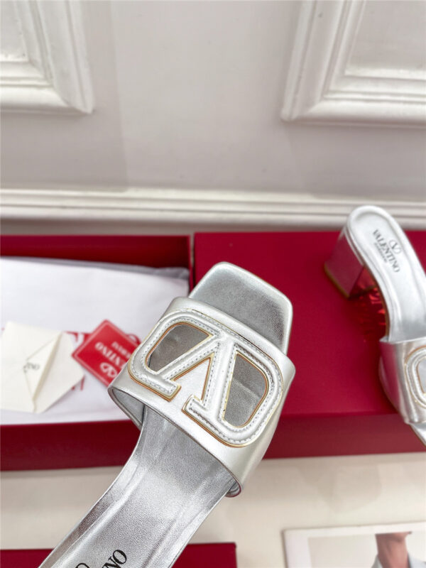 Valentino Garavani VLogo Slide Sandals Silver - Image 7