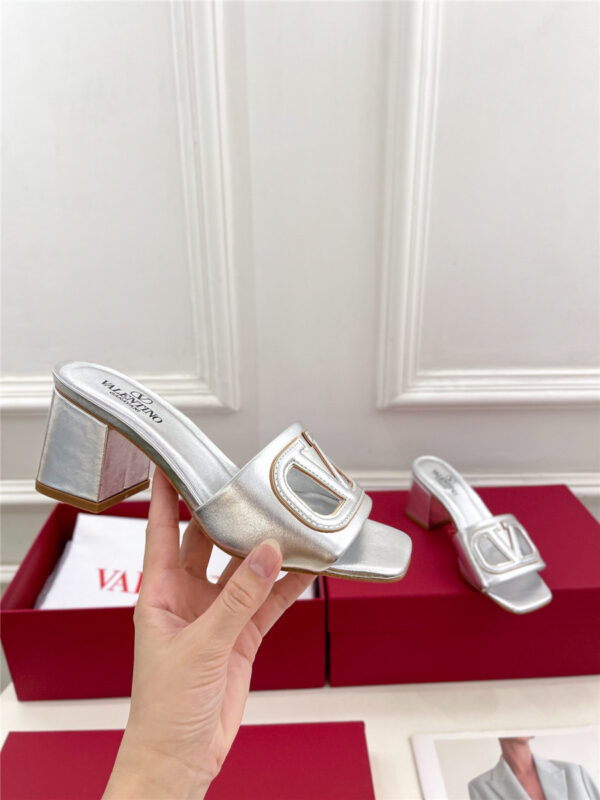 Valentino Garavani VLogo Slide Sandals Silver - Image 8