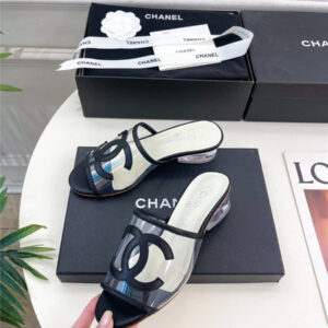 Chanel Black PVC Patent Leather CC Slides