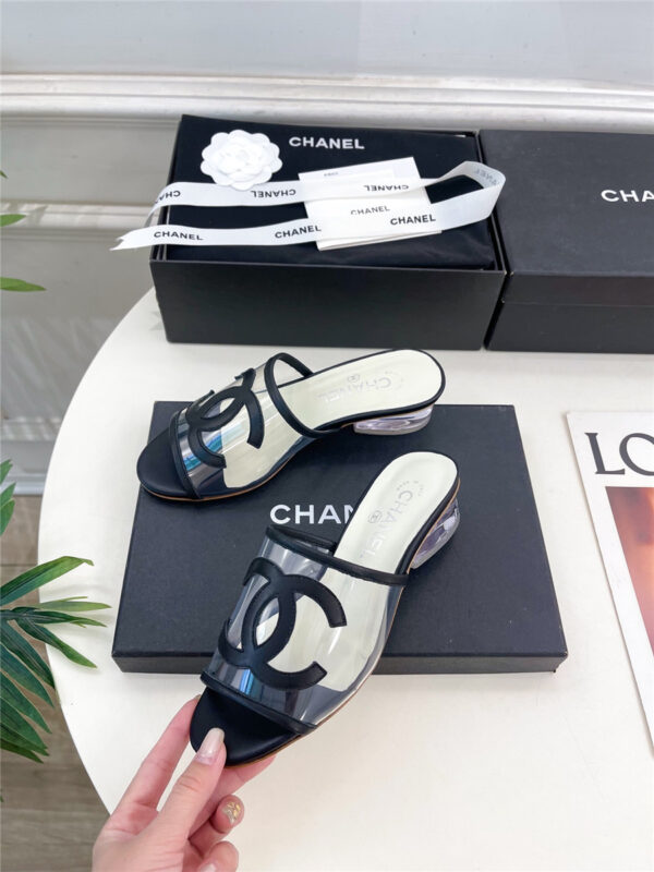 Chanel Black PVC Patent Leather CC Slides