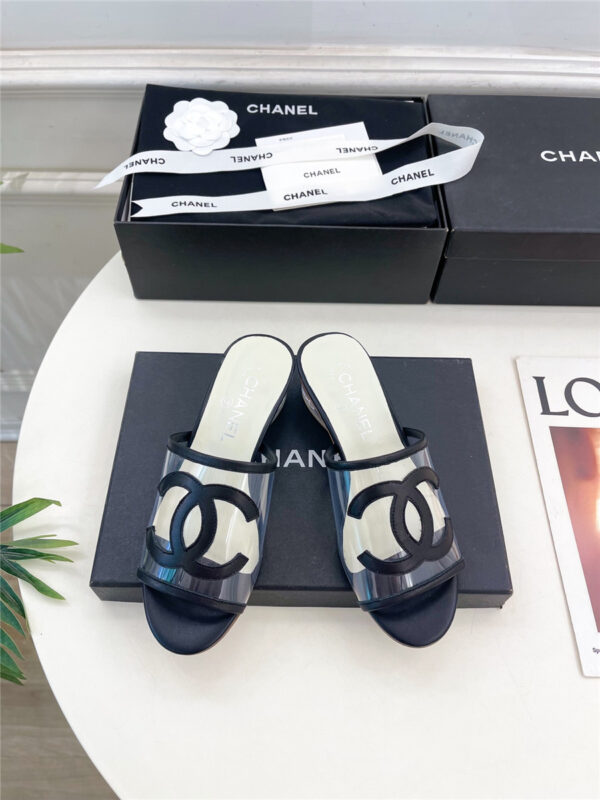 Chanel Black PVC Patent Leather CC Slides - Image 5