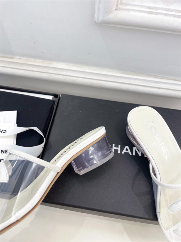 Chanel White PVC Patent Leather CC Slides - Image 2