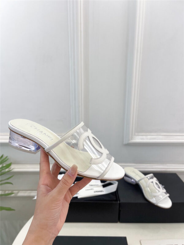 Chanel White PVC Patent Leather CC Slides - Image 4