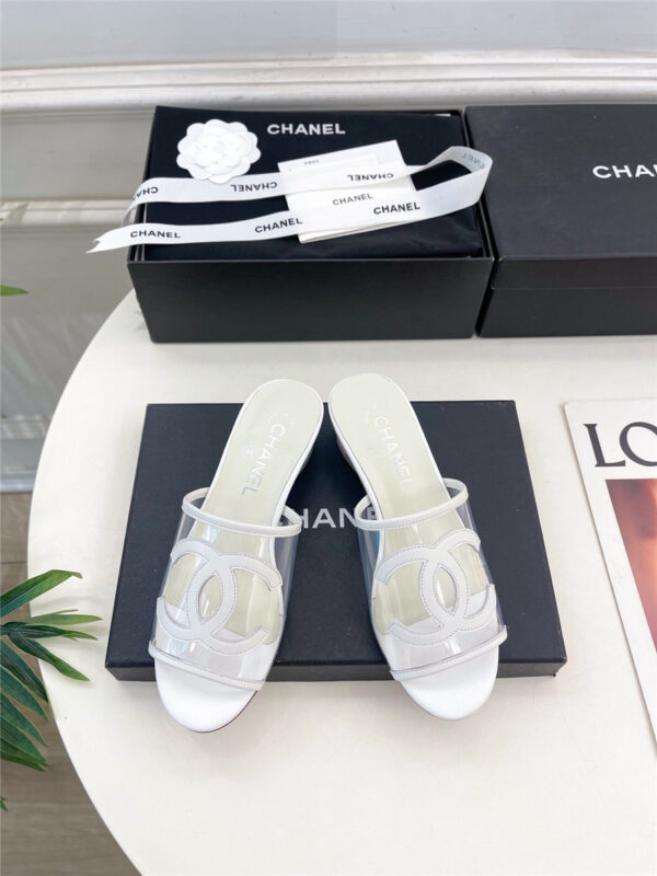 Chanel White PVC Patent Leather CC Slides - Image 6