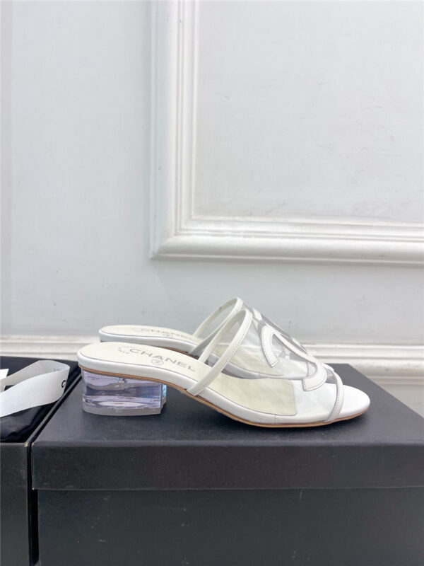Chanel White PVC Patent Leather CC Slides